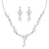 Elegant Flower Crystal Jewelry Set for Women Vintage Silver Plated Necklace Stud Earrings Set Banquet Prom Accessories