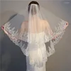 Brautschleier Nzuk Kurzer Hochzeitssequin -Schleier 2 Schicht handgefertigt 1,5 m Kantenspitzenzubehör mit Kamm