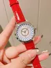 Fashion Women Crystal Sapphire Quartz Wristwatch Black Genuine Leather Glass Watch New Blue Spiral Dial Geometric Circle Clock 33mm