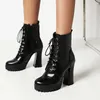 Boots Fashion Women Ankle Platform Lace Up High Heel Short Autumn Winter Zipper Punk Style Large Size 43