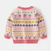 Erdbeer-Jacquard-Pullover für Mädchen, Winter-Baby-Baumwollboden, doppellagiges, verdicktes Oberteil