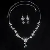 Elegant Flower Crystal Jewelry Set for Women Vintage Silver Plated Necklace Stud Earrings Set Banquet Prom Accessories