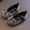 Flat Shoes Pearls Girls Children Glitter Bow-Knot Sweet Princess Wedding Party Kids Flats Performance 2022 G280