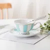 Tassen Untertassen Bone China Tasse und Untertasse Set mit Löffel Vintage Porzellan Kaffee Weiß Blau Tee Goldrand Geschenkbox