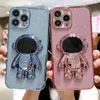Luxe Astronaut Electroplated Cases Voor iPhone 15 11 12 13 14 Pro Max XS X XR 7 8 Plus SE Mini Glitter Kickstand Case Cover
