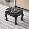 Rangement de vêtements Style européen, petit tabouret en bois massif, maison salon en cuir, chaussure basse créative sculptée américaine