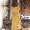 Vestido de gasa con estampado floral amarillo elegante para mujer de verano volantes femeninos estilo francés dulce dama vestidos largos