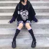 Sweats à capuche pour femmes rayures anime kawaii harajuku sweat à sweet punk punk emo alt sweat-shirt sombre esthétique gothique grison vêtements d'hiver 220928