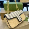 Famous Marmont Bags Fashion Ladies Cross Body Shoulder Bag Chain Handbag Raffia Woven Leather Trim Design Shopping Messenger Wallet Clutch purse