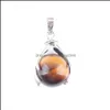 Pendant Necklaces Natural Crystal Palm Pendant Mineral Stone Tigers Eye Lapis Round Ball Bead For Diy Men Female Necklace Jewelry Bn3 Dhlp3