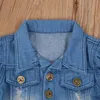 Completi Abbigliamento Bambini 2 Pezzi Completi Vestiti Set Ragazze Blu Manica a sbuffo Giacca di jeans con apertura frontale Gonna con orlo irregolare 1-6 anni Primavera Autunno