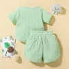 Clothing Sets 2Pcs Toddler Baby Girls Boys Summer Ribbed Outfit Solid Color Short Sleeve T-Shirt Drawstring Shorts For 6M-4T