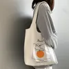 Bolsas de noche Moda Naranja Bolsa de lona Femenina Literaria Japonesa Estudiante Chaleco Ins Simple Impresión portátil Bolsos de hombro para mujeres