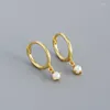 Stud￶rh￤ngen Pure 925 Silver Simple Pearl Small Women's Ear Hoops Gift For Women Luxury Korean Wedding Gotic Gold Fine Jewelry