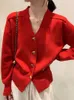 Femmes Tricots Tees Circyy Rouge Cardigan Femmes Pull Coeur Bouton Mode Automne Hiver Tricoté Vêtements Doux Casual VNeck Mode Solide 220929