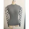 Kadınlar Blouses 2022 Moda Zarif İnce Polka Dot Pufu Uzun Kollu Üstler Gömlek BURTLENECK Sonbahar Bluz Kadınların şeffaf mesh See-Through