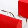 Kadınlar için Güneş Gözlüğü Karter Gözlük Tasarımcı Gözlükler Çerçevesiz Moda Marka Mavi Kırmızı Pembe Lens Altın Gümüş Gümüş Ahşap Bacaklar Güneş Gözlüğü