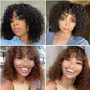 Deep Wave Human Hair Wig With Bangs Brown Color 150 200 Density Curly Full Machine Wigs For Black Women Cheap No Lace Bob Wigfactory direct