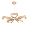 Pendant Lamps Solid Wood Wheel Fan Chandelier Living Room Dining Study Balcony Log Simple LED Chandelie