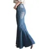Saias de jeans feminino Moda Casual cintura rabo de peixe Saias de sereia vintage saia longa jean