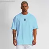 T-shirt da uomo oversize con spalle cadenti mezza manica Fitness T-shirt da uomo estate abbigliamento da palestra allentato supera i t L220929