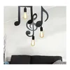 Lampes suspendues Personnalité créative Note de musique Lustre moderne simple porche balcon lampe suspendue fer noir chambre salon décor S3