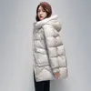 Womens Down Parkas Hooded Midlength Cotton Padded Coat Women Loose Warm Thicken Parka Fluffy Overcoat Snow Wear Casual Solid Outwear T113 220929