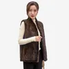 Peles feminino Natural Real Mink Vest Russia Lady Fashion Casual Mulheres de malha de mão genuína casacos sem mangas