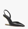 Luxe premier cuir femmes sandales chaussures en forme de F à talons hauts à bout ouvert pompes en métal doré dame Slingback dame robe de mariée 35-43