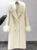 Womens Fur Faux OFTBUY Real Coat Winter Jacket Women Natural Collar Cashmere Wool Blends Long Outerwear Ladies Streetwear 220929
