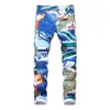 Erkek kot erkek moda 3d desen ince sıska baskılı kot mavi beyaz streç denim pantolon gençler çiçekler dört mevsim pantolon 220929
