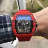 Watch Designer Luksusowe mechaniki męskie Richa Milles zegarek Wristwatch Włókno Red Red Men's Multifunkcyjna automatyczna mechaniczna osobowość mechaniczna Duża d y53K cutb Dro7