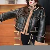 Women's Fur Faux Fur Korean Lamb Fur Loose Short Padded PU Leather Tooling Cotton Jacket Female Warm Parkas Black Women's Winter Sheepskin Coat T220928