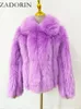 Womens Fur Faux Zadorin Luxury Coat Winter Turn Down Collar Listrado Casaco fofo quente e listrado S 220929