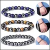 Beaded Strands Natural Stone Beads Obsidian Hematite Tiger Eye Magnetic Therapy Anti-Fatigue Slimming Stretch Armband för kvinnor OTZ4N