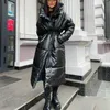 Parkas de plumón para mujer Malina con capucha de PU a la moda abrigos con cinturón elegante de piel sintética sólida chaquetas largas delgadas de algodón para mujer 220928
