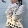 Kvinnor stickar Tees Autumn Women Beige Vneck Star Embroidery Cardigan Casual Loose Sweater Fashion Temperament Sticked Jacket Y2K Streetwear 220929