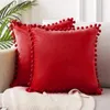 Cuscino Fodera in morbido velluto Pom-poms Cuscini decorativi quadrati di lusso con palline per divano letto Car Home Throw