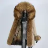 Femmes fourrure fausse mode longue imperméable Parka vrai manteau capuche hiver veste femmes naturel raton laveur chaud survêtement détachable 220929