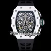 Z Latest version zf11-03 Mens Watch A7750 Chronograph Automatic White Ceramic Case Skeleton Dial Luminous Markers Green Rubber Strap Super Edition eternity Watches