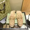 Women Princetown Loafers fur Slippers Sandals Half Slipper Pattern Slides Autumn Winter Warm Wool Classic Metal Buckle Embroidery Men