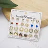 Stud -oorbellen 12 paren gesimuleerde Pearl Crystal Heart Flower Earring Set voor vrouwen Girls Fashion Bead Ball Brincos Bijoux cadeau