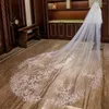 Voiles de mariée NZUK coréen ivoire cathédrale voile de mariage deux couches fleur rose Applique Vail mariée avec peigne Accesorios Boda
