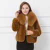 Women Plus Size winter Coats Imitation fox fur lapel collar plush Casual fashion leisure street shot Outer wear Brown Black and Burgundy color short jackets