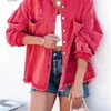 Women s Jacket Denim Jacket Ripped Turn Down Collar Long Sleeve Tops With Pockets Single Breasted Tassels Coat Loose Outwear 220929