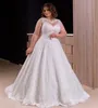 Plus size bruidsjurk Boheemse trouwjurken v Nek Appliqued mouwloos strand ruche sweep trein op maat gemaakte abiti da sposa vestido de novia