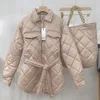 Parkas de plumón para mujer ALPHALMODA, abrigo de celosía acolchado para mujer, fajas, bolsillo, chaqueta suelta de moda para mujer con bolsos 220929