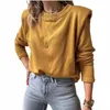 women's T-Shirt Casual Padded Shoulder Long Sleeve Bottoming Shirts Women Solid Color Fashion Autumn Lady Round Collar Pullover Tops O7IP#