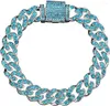 Link Bracelets 11mm Blue Miami Curb Cuban Chain Iced Out Cubic Zircon Paved Gold Plated Full CZ Diamond Hip Hop Bracelet For Men Women