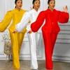 Women's Two Piece Pants Women's Tsxt 2022 African Style Women V-neck Puff Sleeve Top Wide Leg Long 2-Piece Set Sexy Lady Solid 3-Colors
